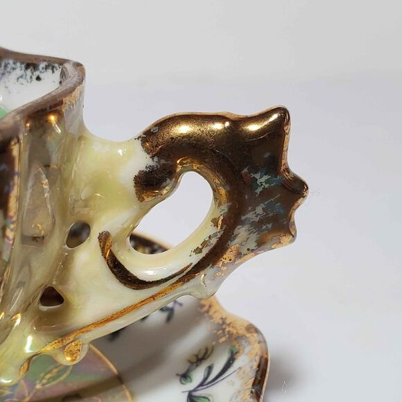 Napco Small Cup and Saucer Yellow Roses Hand Painted Opalescent Vintage - Picture 3 of 10